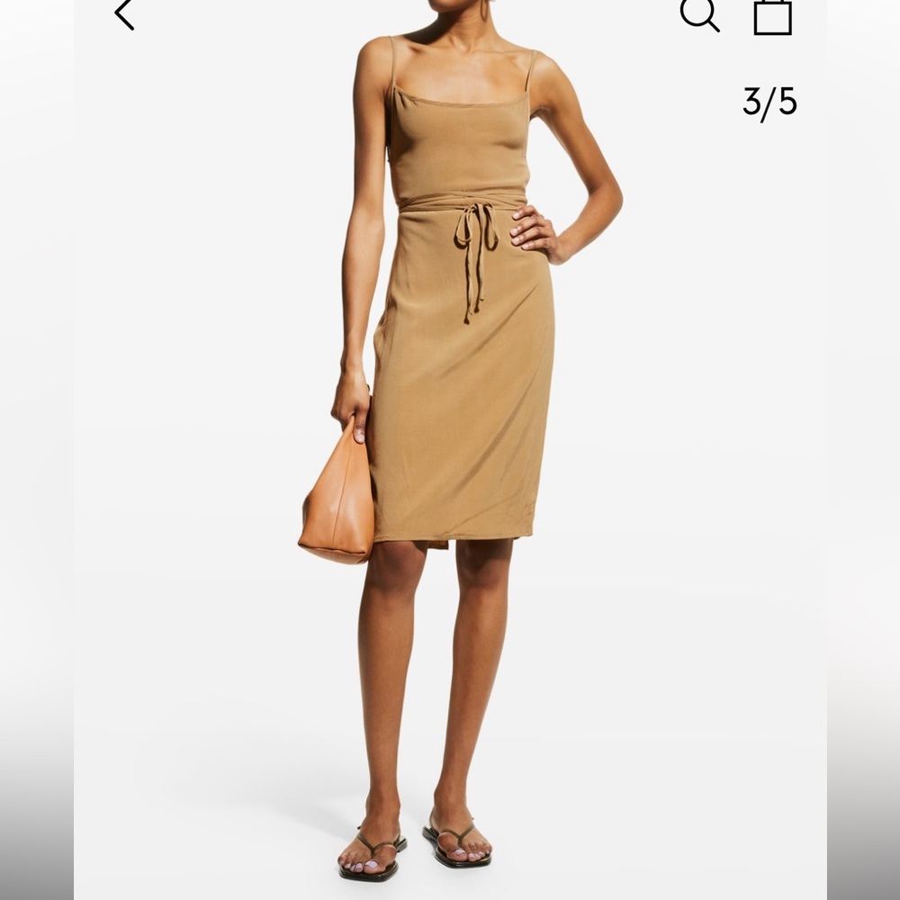 Anemos The K.m. Tie Midi Dress In Stretch Cupro Size Medium M Khaki Olive - Picture 3 of 10